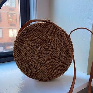 Handwoven Rattan Round Crossbody Purse